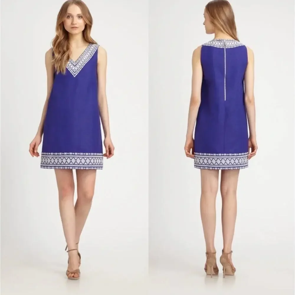 Kate Spade Laureen Linen Dress 10 Embroidered Purple Coastal Resort Travel Prep
